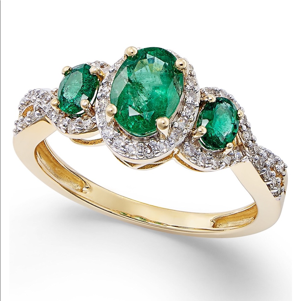 14k solid yellow gold emerald and diamond ring size 7